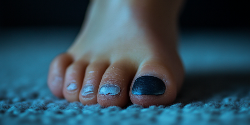Een afbeelding die de oorzaken van blauwe nagels illustreert, met een focus op stoten en kneuzingen.