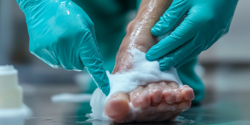 Een afbeelding van behandelingsopties voor gele nagels, inclusief nagellak en anti-schimmelmiddelen.