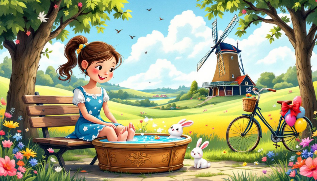Illustratie van dagelijkse voetverzorging, zoals wassen en drogen van de voeten.
